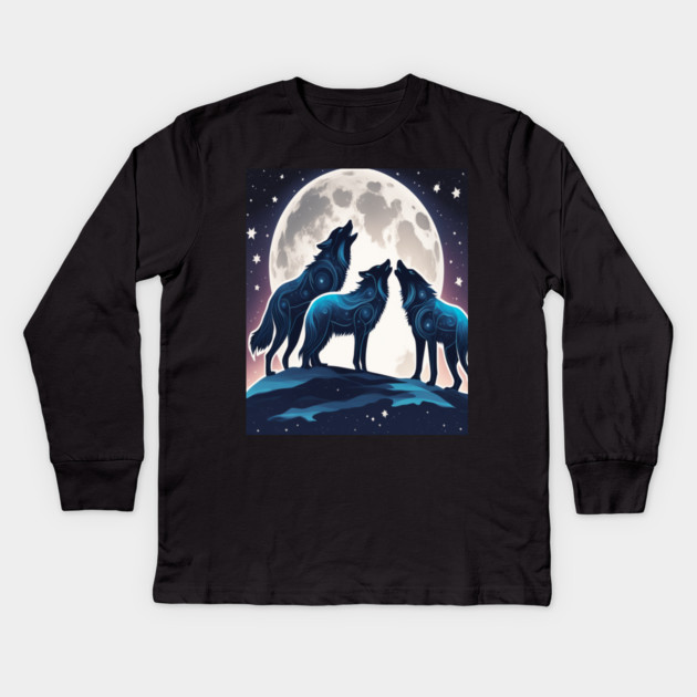 Celestrial Pack of Wolves Kids Long Sleeve T-Shirt by BirdsnStuff