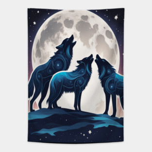Celestrial Pack of Wolves Tapestry