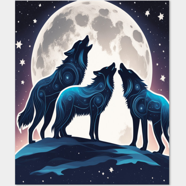 Celestrial Pack of Wolves Wall Art by BirdsnStuff