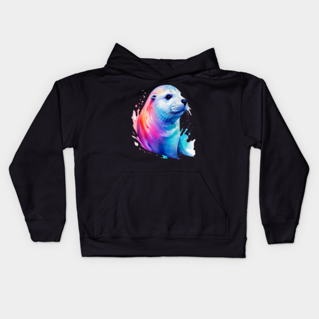 Cute Sea Seal in watercolor Kids Hoodie by BirdsnStuff