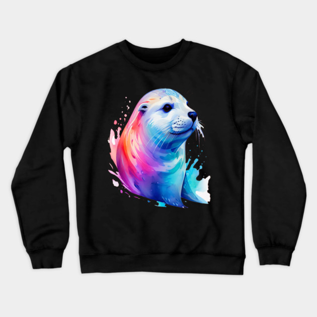 Cute Sea Seal in watercolor Crewneck Sweatshirt by BirdsnStuff