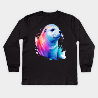 Cute Sea Seal in watercolor Kids Long Sleeve T-Shirt