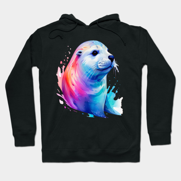 Cute Sea Seal in watercolor Hoodie by BirdsnStuff