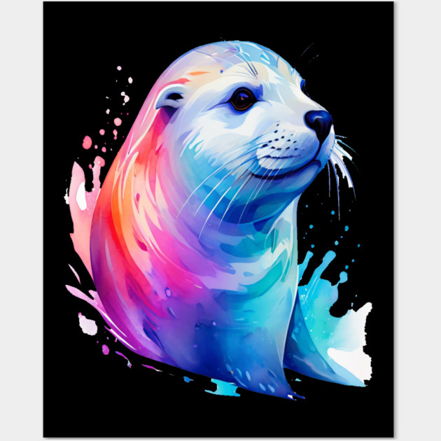 Cute Sea Seal in watercolor Wall Art by BirdsnStuff