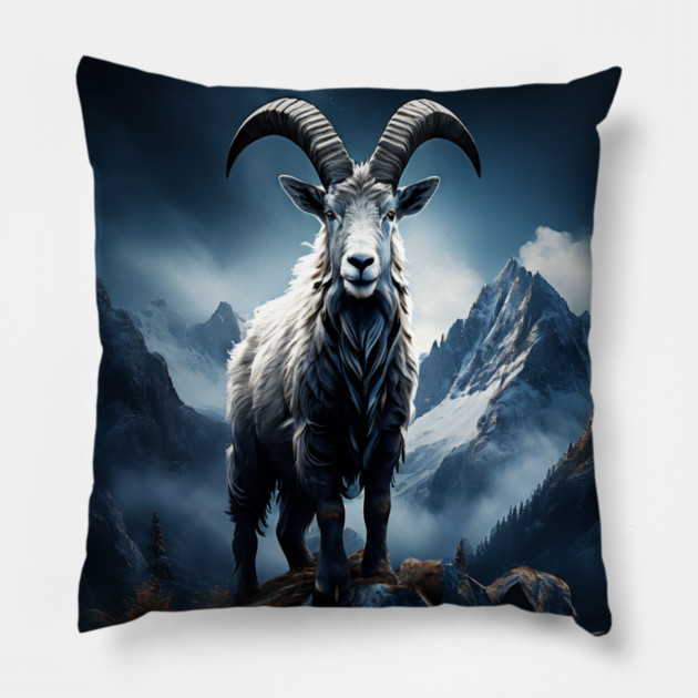 Mountain Goat Watercolor Pillow by BirdsnStuff