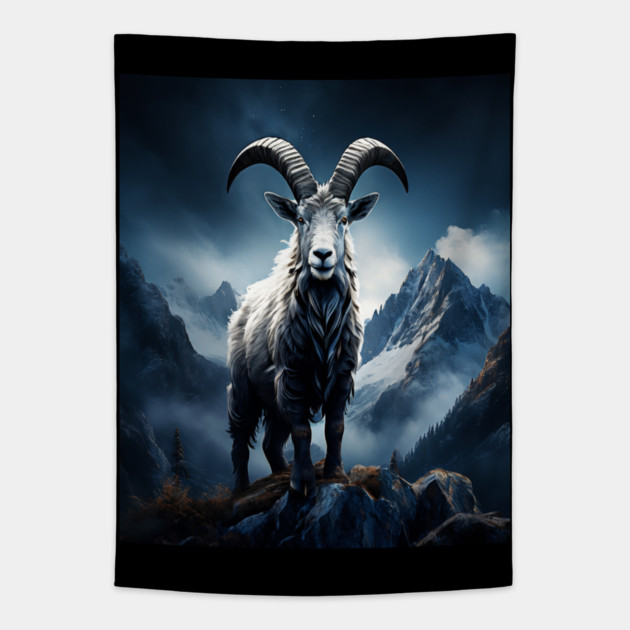 Mountain Goat Watercolor Tapestry by BirdsnStuff