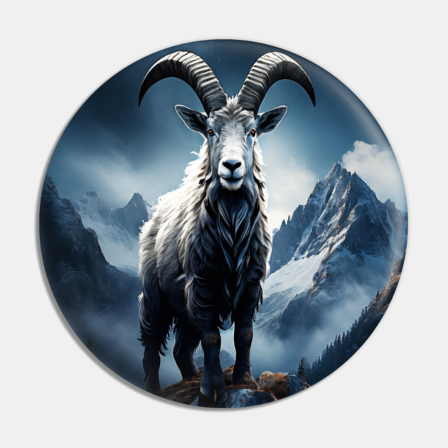 Mountain Goat Watercolor Pin by BirdsnStuff