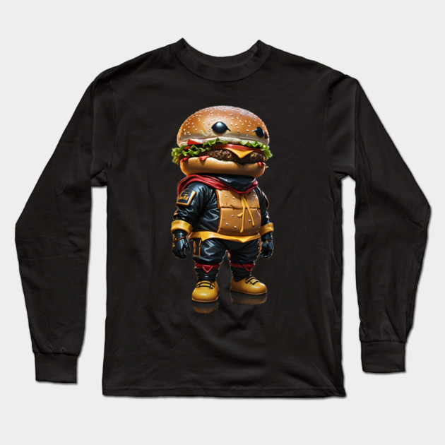 Ninja Cheeseburger Long Sleeve T-Shirt by Lou Johnson