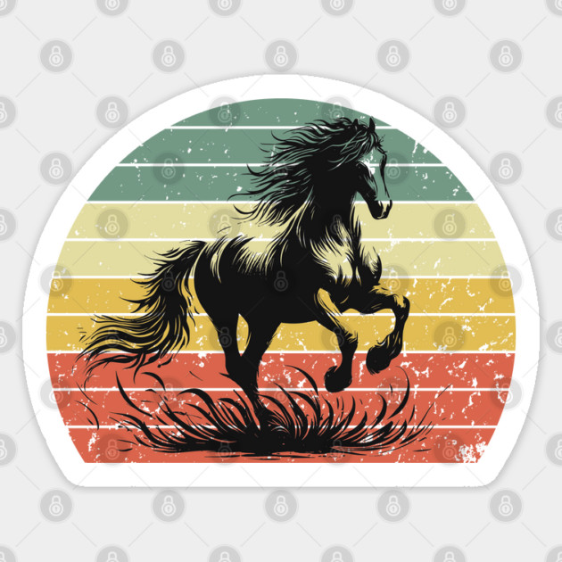Horse Silhouette Retro Sunset Sticker by JessArty