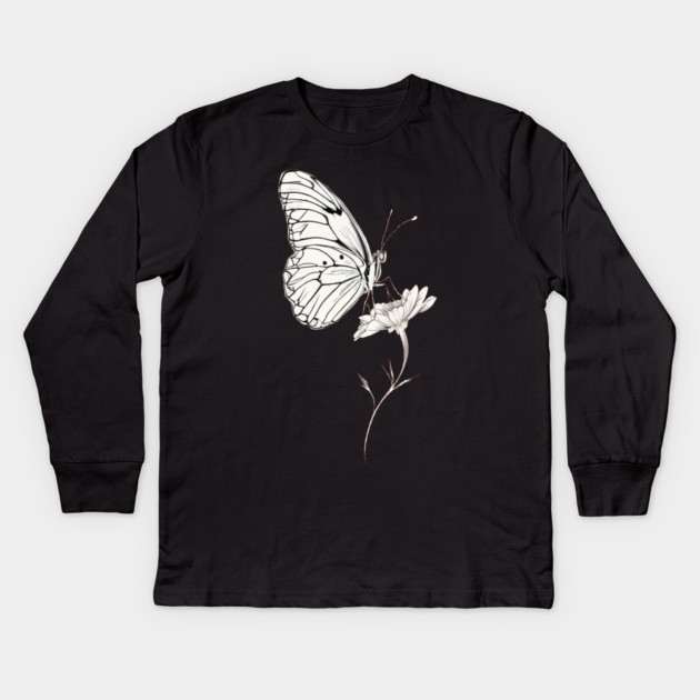Classic Butterfly on a Flower Kids Long Sleeve T-Shirt by BirdsnStuff