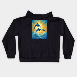 Jumping Dolphins Watercolor Kids Hoodie