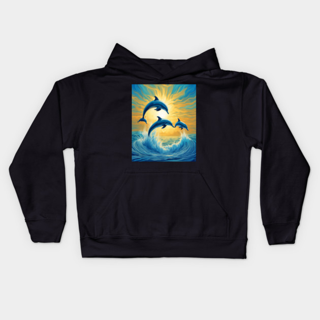 Jumping Dolphins Watercolor Kids Hoodie by BirdsnStuff