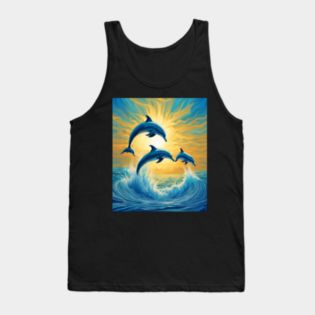 Jumping Dolphins Watercolor Tank Top by BirdsnStuff