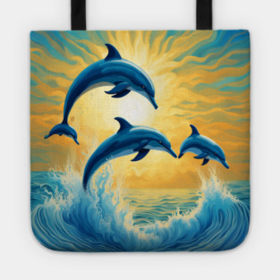Jumping Dolphins Watercolor Tote