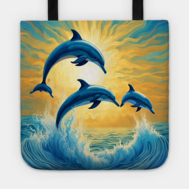 Jumping Dolphins Watercolor Tote by BirdsnStuff