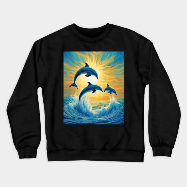 Jumping Dolphins Watercolor Crewneck Sweatshirt by BirdsnStuff