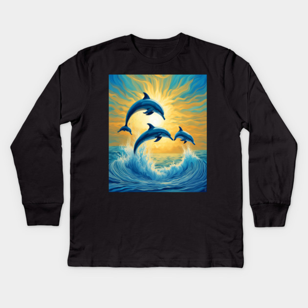 Jumping Dolphins Watercolor Kids Long Sleeve T-Shirt by BirdsnStuff