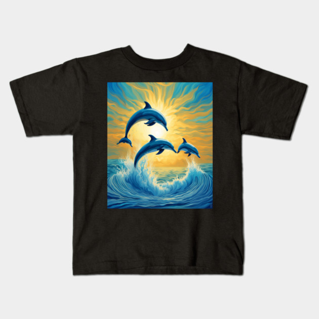 Jumping Dolphins Watercolor Kids T-Shirt by BirdsnStuff