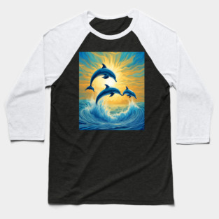Jumping Dolphins Watercolor Baseball T-Shirt