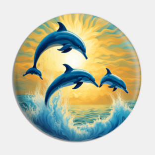 Jumping Dolphins Watercolor Pin