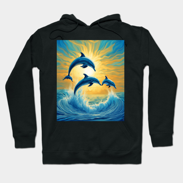 Jumping Dolphins Watercolor Hoodie by BirdsnStuff