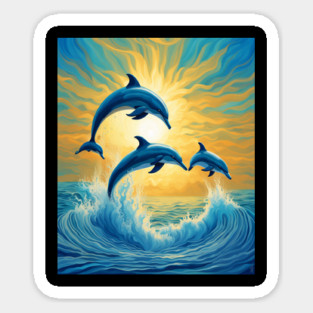 Jumping Dolphins Watercolor Sticker