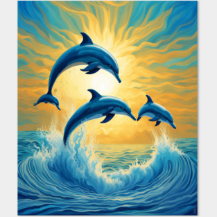 Jumping Dolphins Watercolor Posters and Art