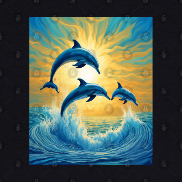 Jumping Dolphins Watercolor by BirdsnStuff