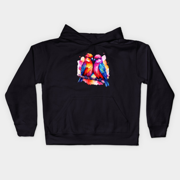 Cute Colorful Love Birds Kids Hoodie by BirdsnStuff