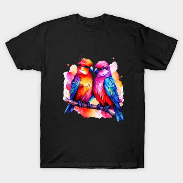 Cute Colorful Love Birds T-Shirt by BirdsnStuff
