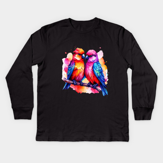 Cute Colorful Love Birds Kids Long Sleeve T-Shirt by BirdsnStuff