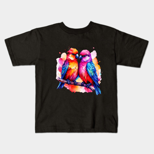 Cute Colorful Love Birds Kids T-Shirt by BirdsnStuff