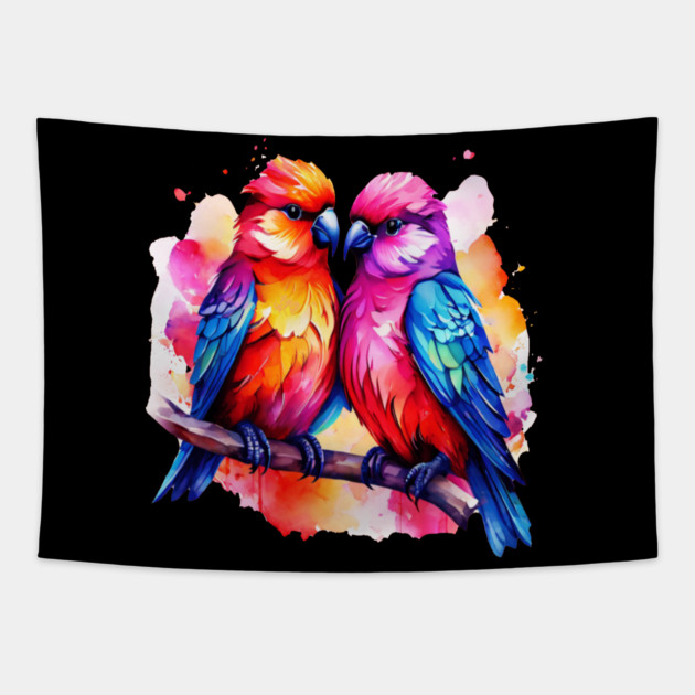 Cute Colorful Love Birds Tapestry by BirdsnStuff