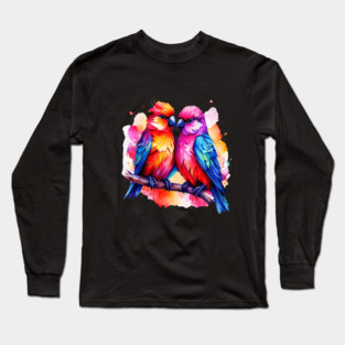 Cute Colorful Love Birds Long Sleeve T-Shirt