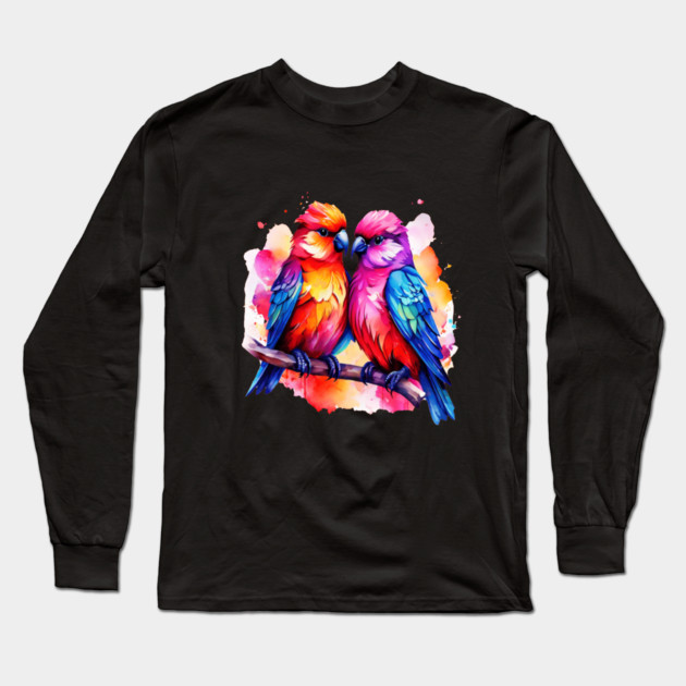 Cute Colorful Love Birds Long Sleeve T-Shirt by BirdsnStuff