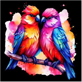 Cute Colorful Love Birds Posters and Art