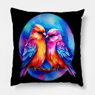 Cute Colorful Love Birds Pillow