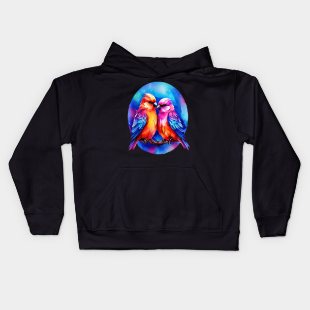 Cute Colorful Love Birds Kids Hoodie by BirdsnStuff