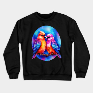 Cute Colorful Love Birds Crewneck Sweatshirt
