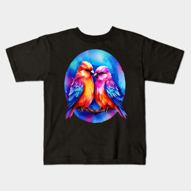 Cute Colorful Love Birds Kids T-Shirt by BirdsnStuff