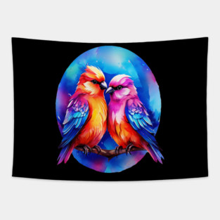 Cute Colorful Love Birds Tapestry