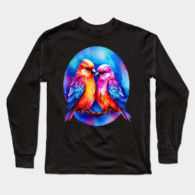 Cute Colorful Love Birds Long Sleeve T-Shirt by BirdsnStuff