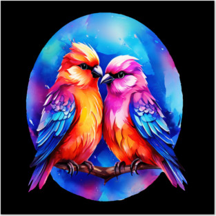 Cute Colorful Love Birds Posters and Art