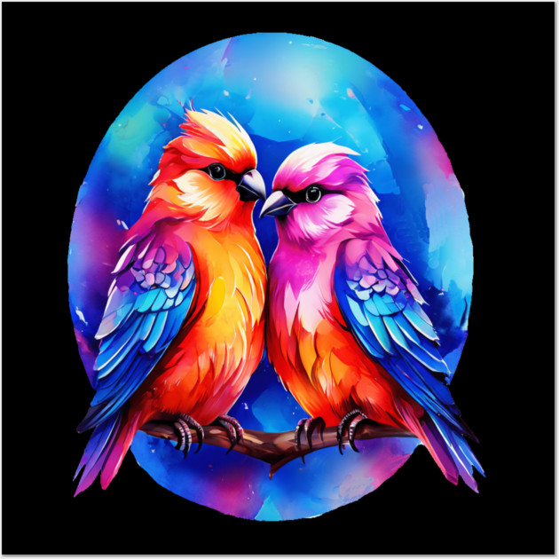Cute Colorful Love Birds Wall Art by BirdsnStuff