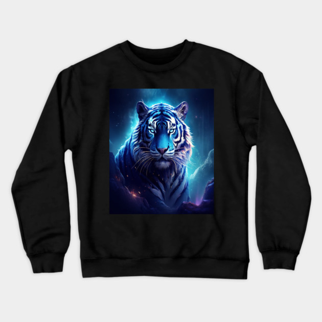 Blue Fantasy Tiger Crewneck Sweatshirt by BirdsnStuff