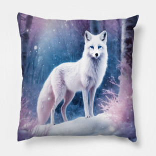 White Fox in Pink Forest Pillow