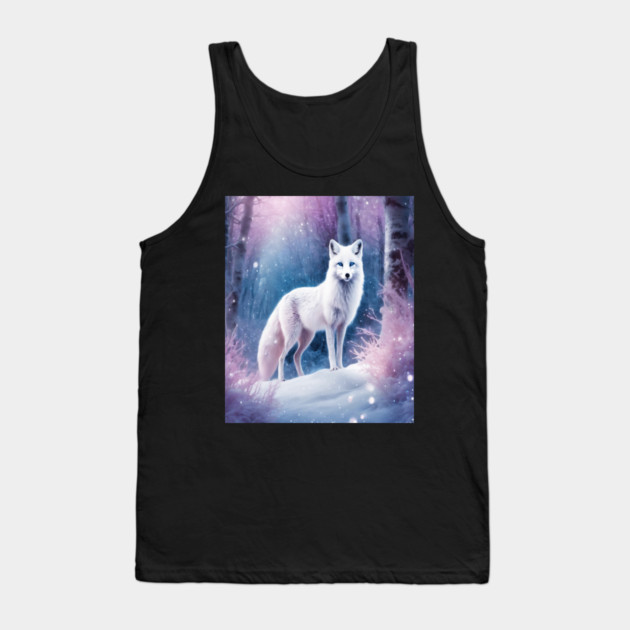 White Fox in Pink Forest Tank Top by BirdsnStuff