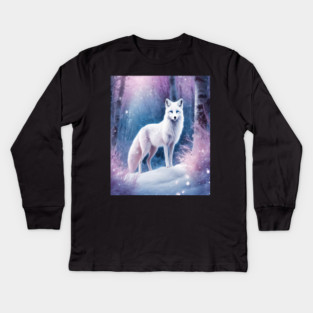 White Fox in Pink Forest Kids Long Sleeve T-Shirt