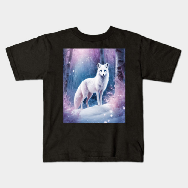 White Fox in Pink Forest Kids T-Shirt by BirdsnStuff