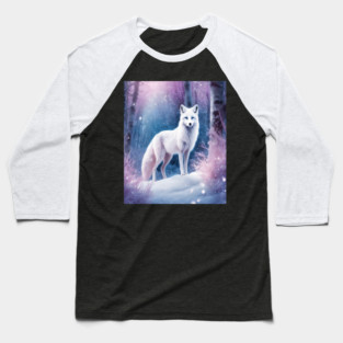 White Fox in Pink Forest Baseball T-Shirt